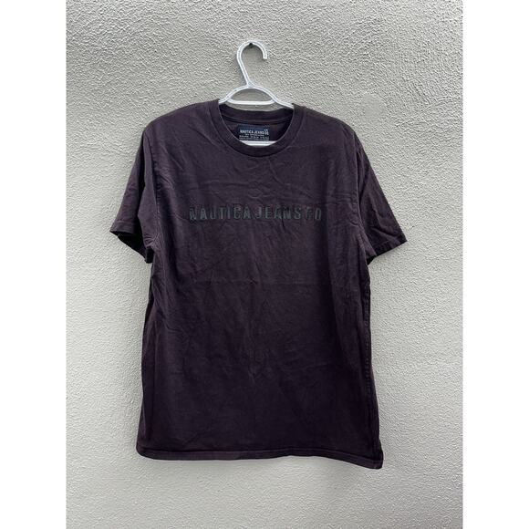 Nautica Jeans Company Mens T-Shirt Size Large Purple Short Sleeve Textured Logo - Picture 1 of 9